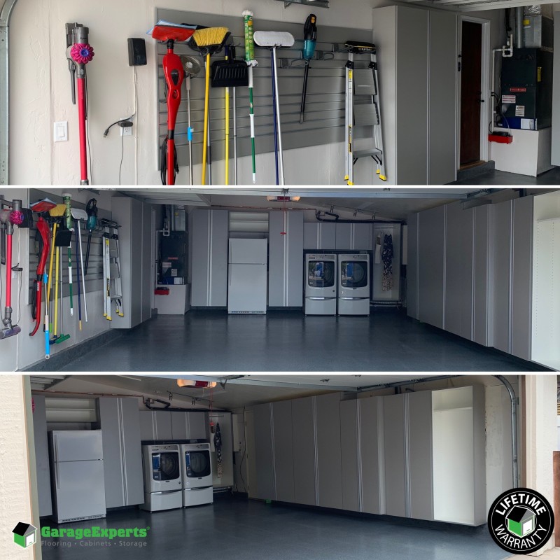 Epoxy Garage Floor Coating And Garage Storage Cabinets Installed