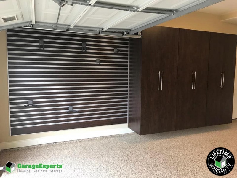 Mocha Garage Storage Cabinets And Slatwall Garage Experts Of