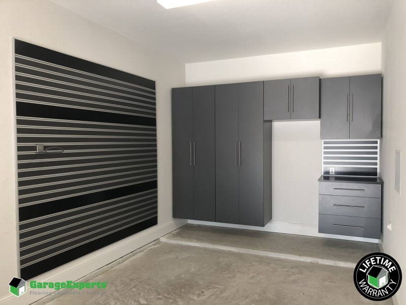 Custom Cabinets And Slatwall Storage Installed In Garage Irving