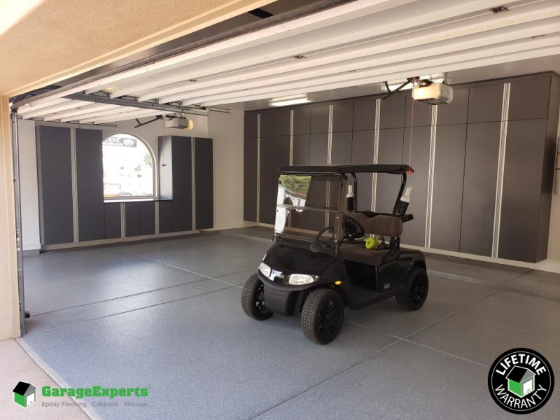 Residential 3 Car Garage Epoxy Flooring And Cabinet Storage