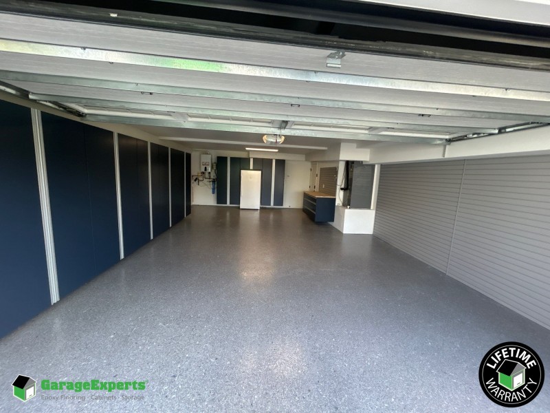 Residential Garage Epoxy Flooring and Cabinet Storage Solution in Newport Beach, California Image