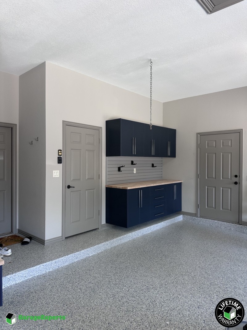 Residential Garage Epoxy Flooring and Cabinet Storage Solution in Southlake, Tx