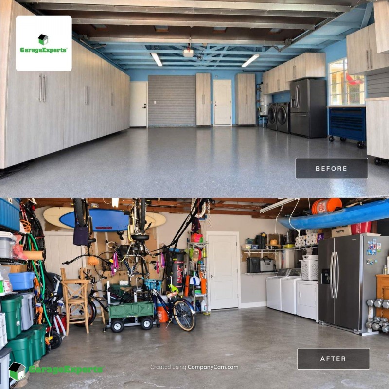 Residential Garage Epoxy Flooring and Cabinet Storage Solution in Huntington Beach, California