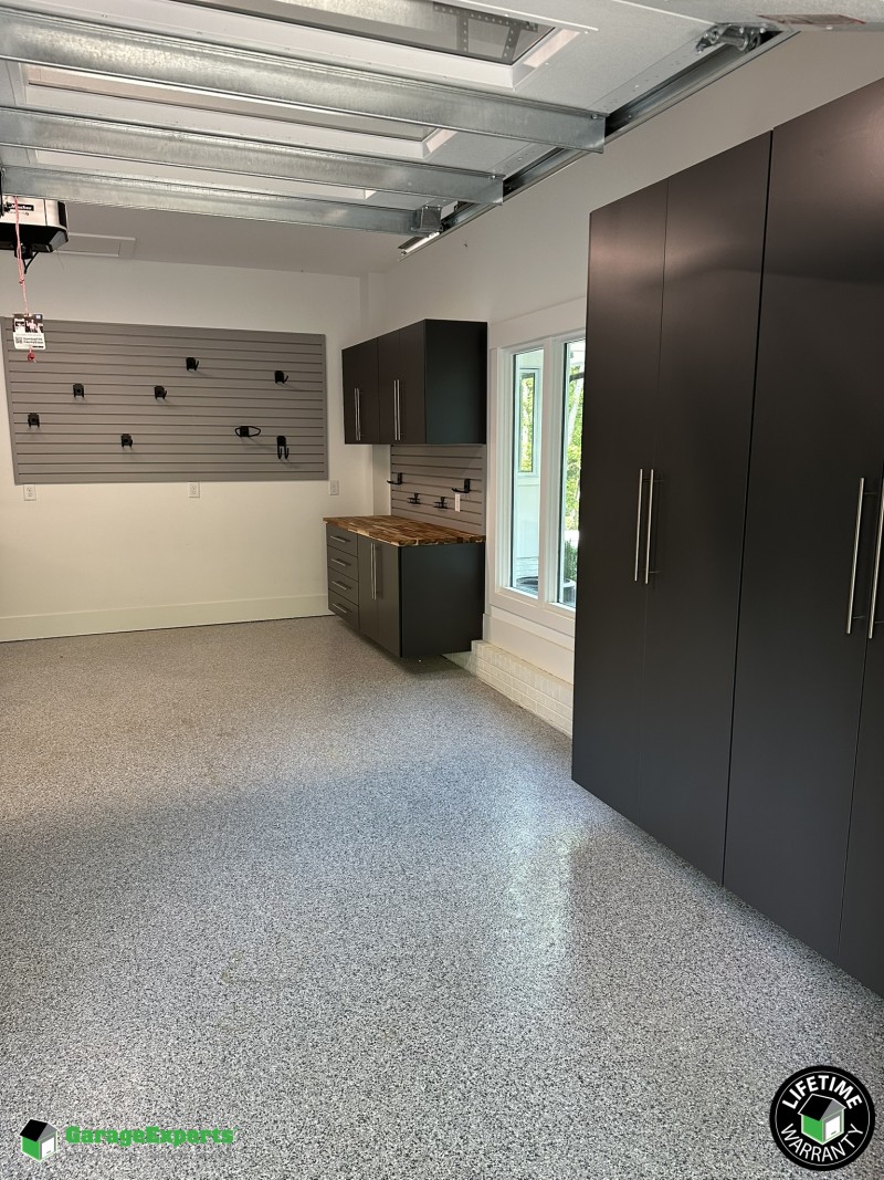 Residential Garage Epoxy Flooring and Cabinet Storage Solution in Cary, Nc Image