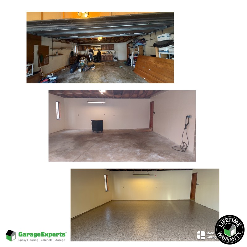 Residential Junk Removal Painting Flooring And Cabinets Coming Soon Epoxy Flooring and Cabinet Storage Solution in Bethe Image