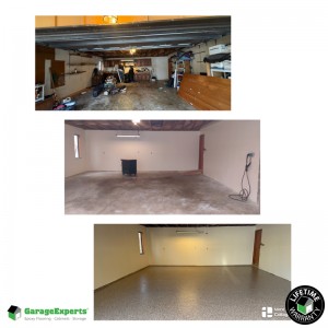Residential Junk Removal Painting Flooring And Cabinets Coming Soon Epoxy Flooring and Cabinet Storage Solution in Bethe