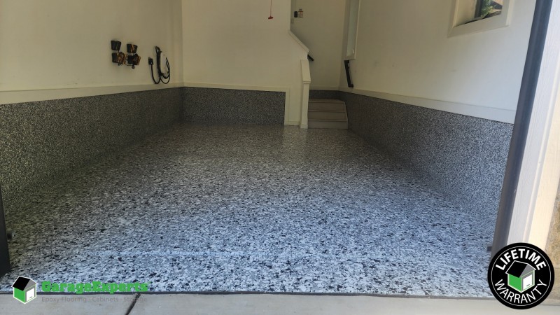 Residential Garage With Tall Stem Walls Epoxy Flooring in Mclean, Virginia