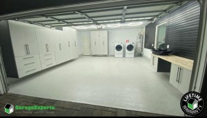 Residential Garage Epoxy Flooring and Cabinet Storage Solution in Newcastle, Washington