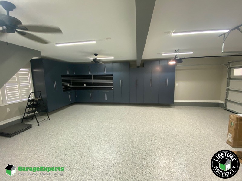 Residential Garage Epoxy Flooring and Cabinet Storage Solution in Chesapeake, Va