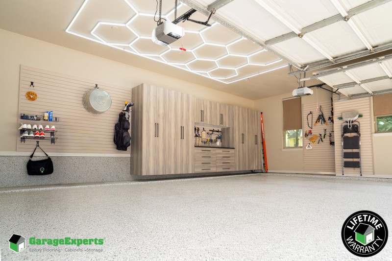 Residential Garage Epoxy Flooring and Cabinet Storage Solution in Southlake, Tx
