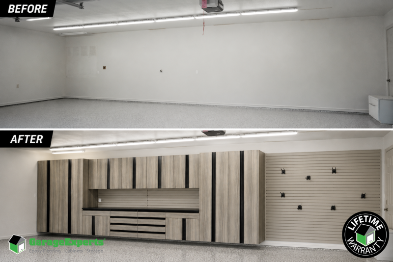 Residential Garage Epoxy Flooring and Cabinet Storage Solution in Colleyville, Tx
