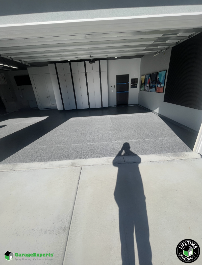 Residential Garage Epoxy Flooring and Cabinet Storage Solution in Emmett, Idaho Image