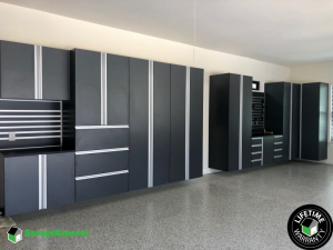Residential Garage Epoxy Flooring and Cabinet Storage Solution in Huntersville, Nc