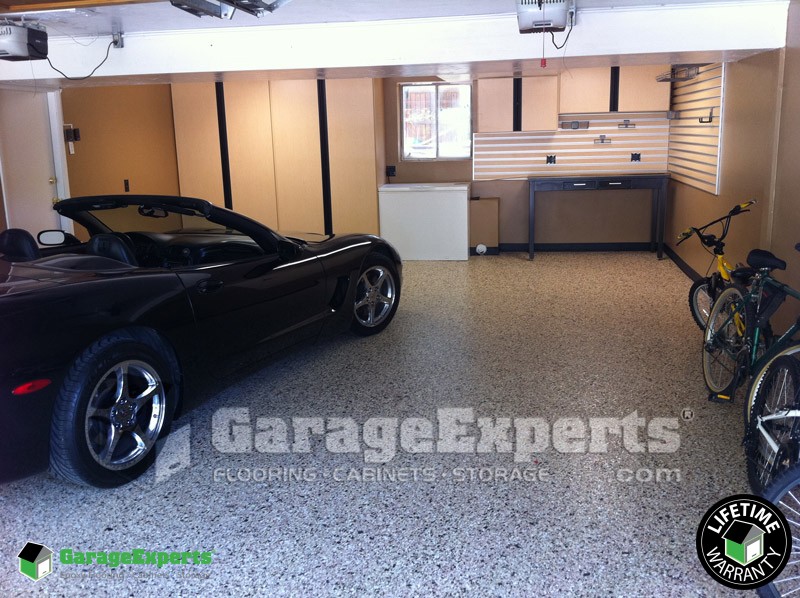 Residential Garage Epoxy Flooring and Cabinet Storage Solution in Mattews, Nc