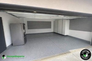 Residential Garage Epoxy Flooring and Cabinet Storage Solution in Long Beach, California