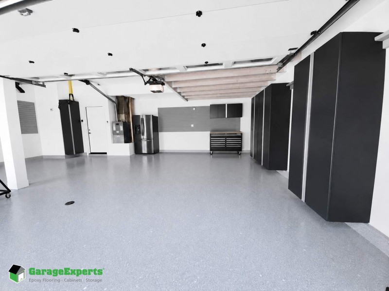 Residential Garage Epoxy Flooring and Cabinet Storage Solution in San Juan Capistrano, California
