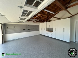 Residential Garage Epoxy Flooring and Cabinet Storage Solution in Santa Ana, California