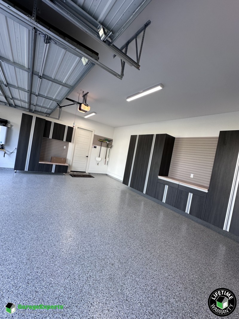 Residential Garage Epoxy Flooring and Cabinet Storage Solution in Keller, Tx