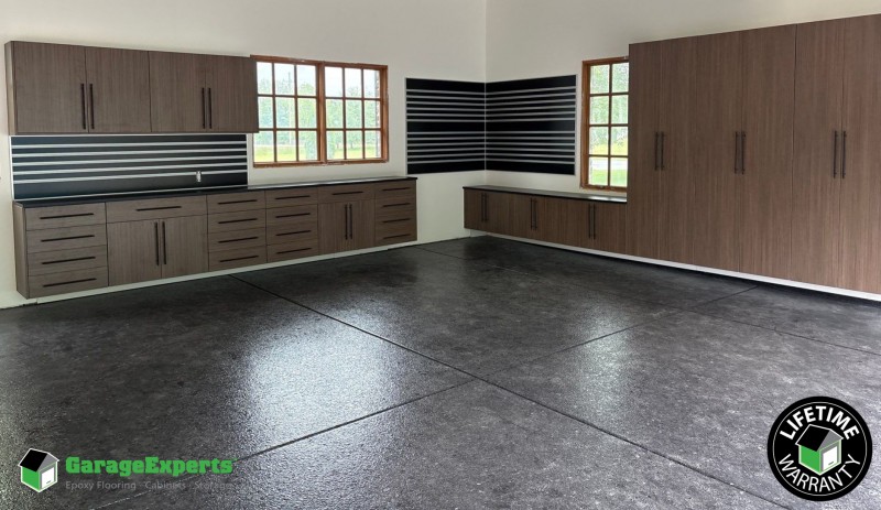 Residential Garage Epoxy Flooring and Cabinet Storage Solution in Rogersville, Mo