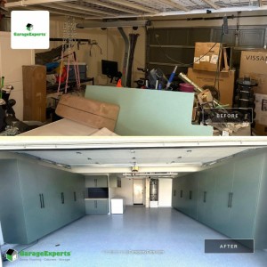 Residential Garage Epoxy Flooring and Cabinet Storage Solution in Rancho Santa Margarita, California