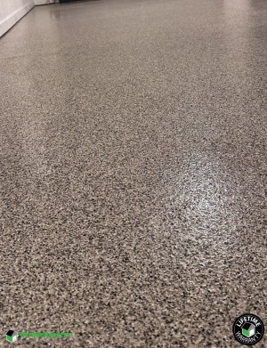 Residential 2 Car Garage With Cappuccino Flakes Epoxy Flooring in Lilburn, Ga