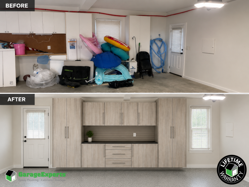 Residential Garage Epoxy Flooring and Cabinet Storage Solution in Mount Pleasant, Sc Image