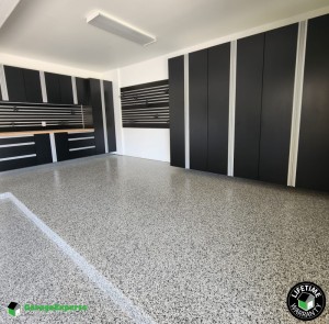 Residential Garage Epoxy Flooring and Cabinet Storage Solution in Bridgeland Cypress, Texas