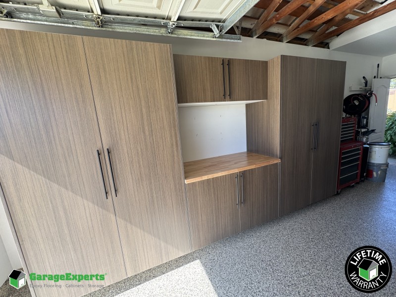 Residential Garwhey Epoxy Flooring and Cabinet Storage Solution in Visalia, Ca