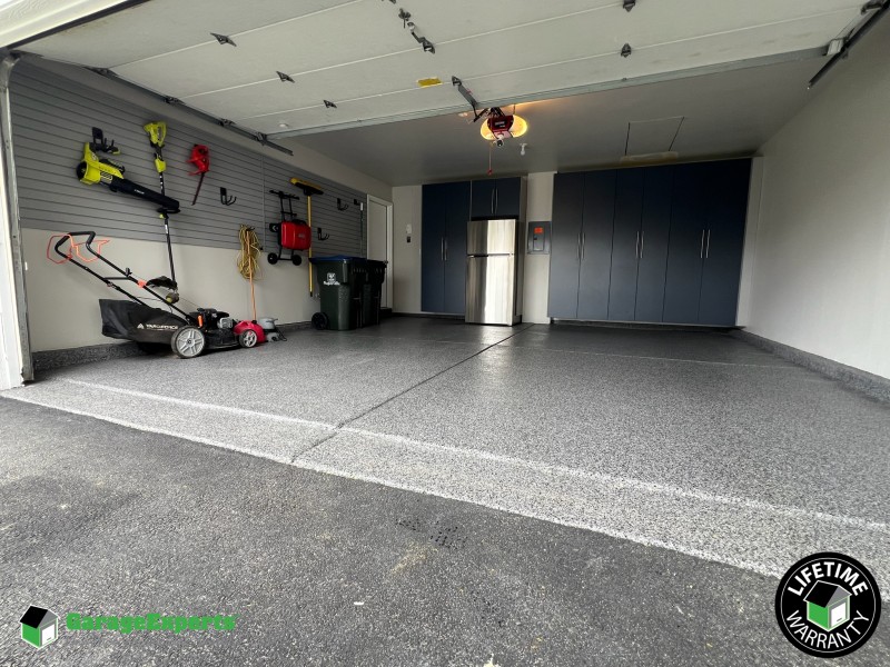Residential Garage Epoxy Flooring and Cabinet Storage Solution in Geneva, Il Image