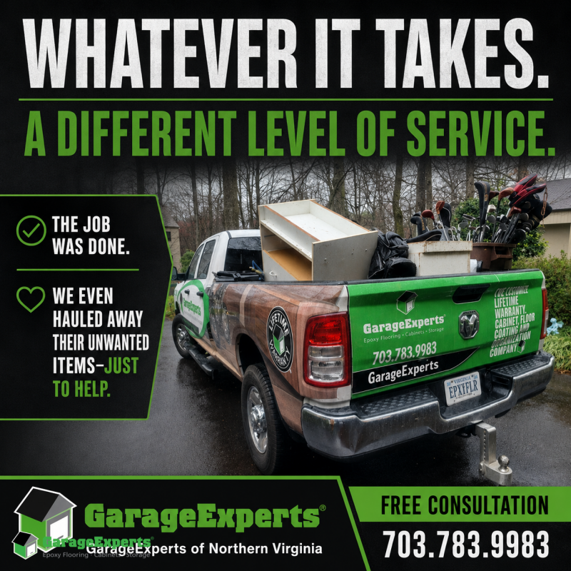 Residential Garage Epoxy Flooring and Cabinet Storage Solution in Fairfax, Va