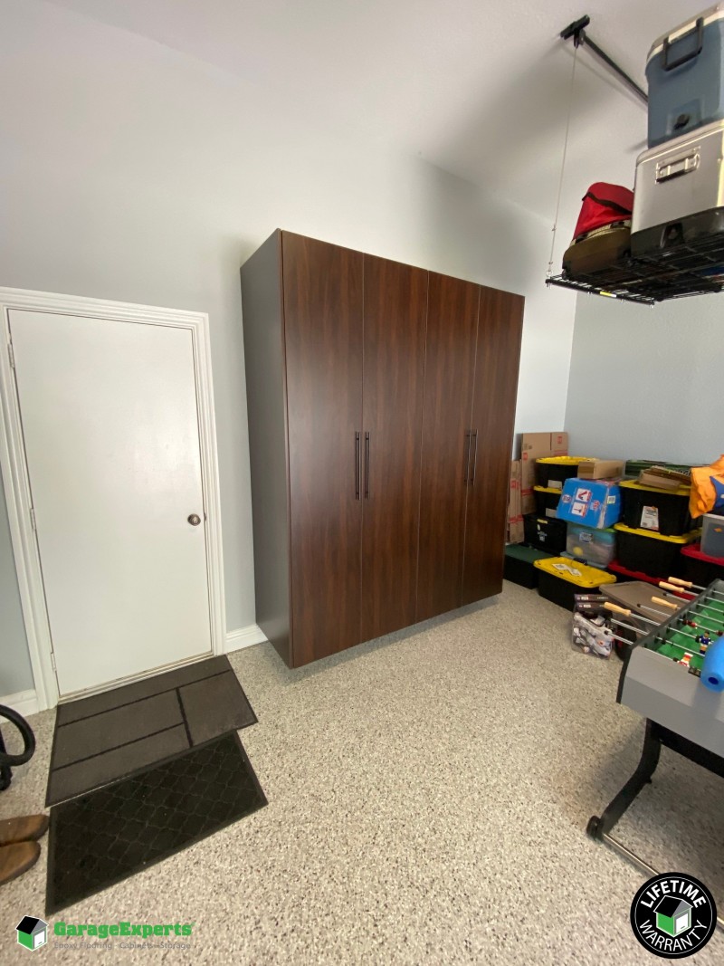 Residential Garage Epoxy Flooring and Cabinet Storage Solution in Cape Charles, Va