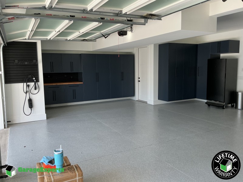 Residential Garage Epoxy Flooring and Cabinet Storage Solution in Wilmington, Nc