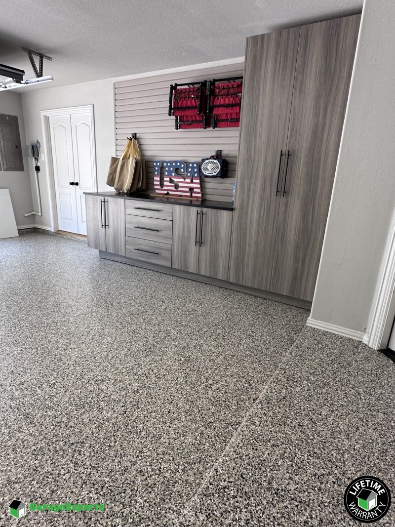Residential Garage Epoxy Flooring and Cabinet Storage Solution in Euless, Tx
