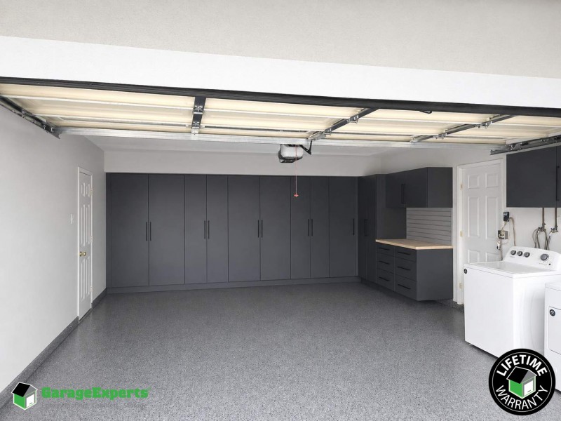 Residential Garage Epoxy Flooring and Cabinet Storage Solution in Anaheim, Ca
