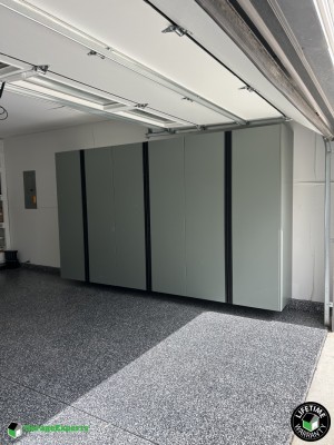 Residential Garage Epoxy Flooring and Cabinet Storage Solution in Meridian, Idaho