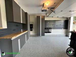 Residential Garage Epoxy Flooring and Cabinet Storage Solution in Mahwah, New Jersey