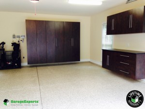 Residential Garage Epoxy Flooring and Cabinet Storage Solution in Matthews, Nc