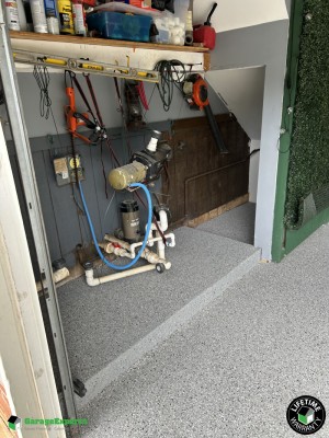 Residential 2 Car Garage With Shale Hybrid Flake Epoxy Flooring in Stone Mountain, Ga