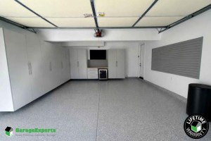 Residential Garage Epoxy Flooring and Cabinet Storage Solution in Huntington Beach, California