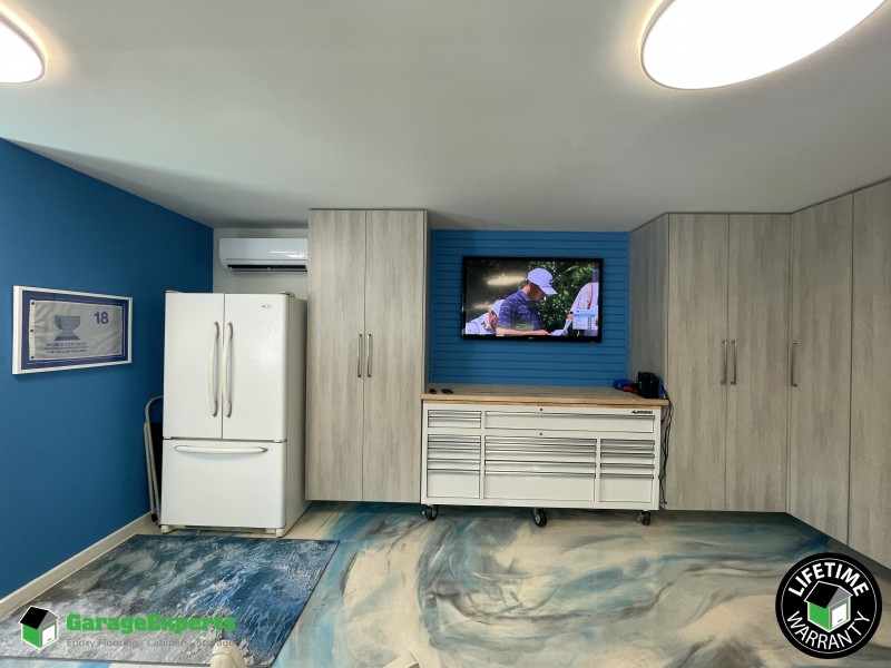 Residential Detached Garage Epoxy Flooring and Cabinet Storage Solution in James Island, Sc
