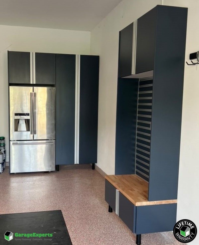 Residential Garage Epoxy Flooring and Cabinet Storage Solution in Boca Raton, Fl