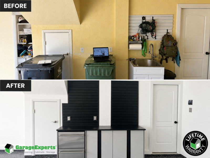 Residential Garage Epoxy Flooring and Cabinet Storage Solution in Arlington, Texas Image