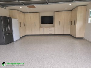 Residential Garage Epoxy Flooring and Cabinet Storage Solution in Santa Ana, California