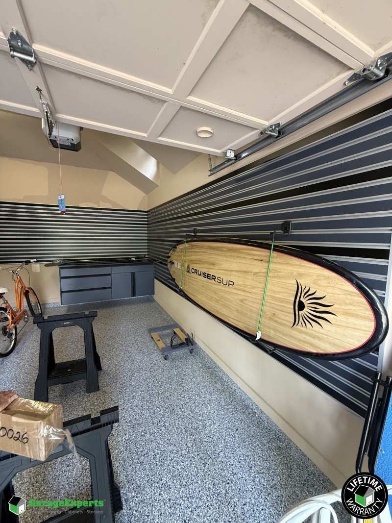 Residential Garage Epoxy Flooring and Cabinet Storage Solution in Manhasset, Ny