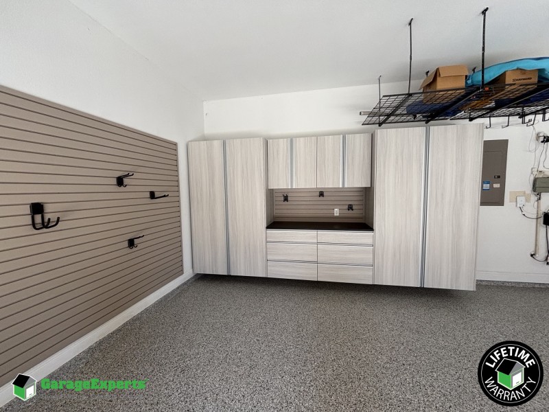 Residential Garage Epoxy Flooring and Cabinet Storage Solution in Colleyville, Texas
