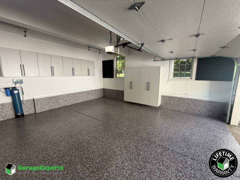 Residential Garage Epoxy Flooring and Cabinet Storage Solution in Williamsburg, Virginia Image