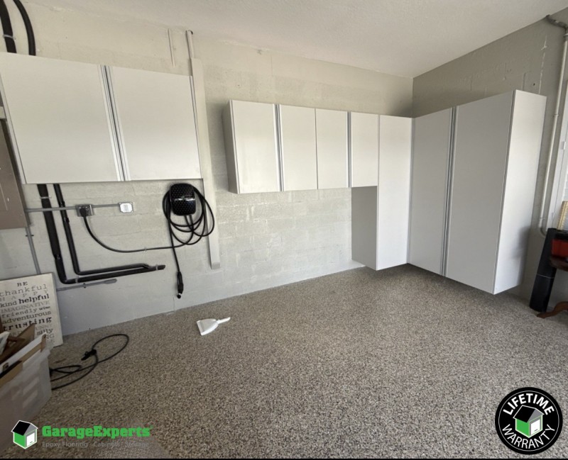 Residential Polyaspartic And Epoxy Flooring and Cabinet Storage Solution in Stuart, Fl Image