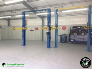 Commercial Garage Epoxy Flooring and Cabinet Storage Solution in Matthews, Nc
