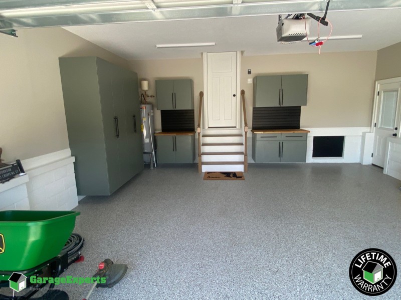 Residential Garage Epoxy Flooring and Cabinet Storage Solution in Chesapeake, Virginia Image