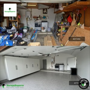 Residential Garage Epoxy Flooring and Cabinet Storage Solution in Orange, California
